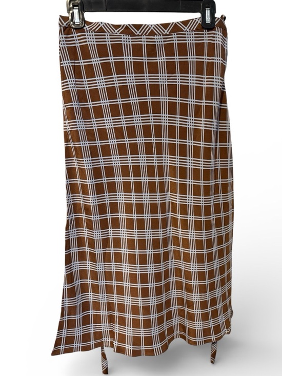 Tibi Dresses & Skirts - Tibi 100% Silk Midi Wrap Skirt Brown Light Blue Plaid Windowpane Size M